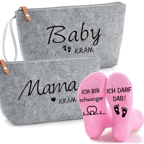 Geschenke für Werdende,Baby Kram Kosmetiktasche Bag,Werdende Mama Geschenk,Schwangerschaft Rosa Socken,Kosmetiktasche aus Filz mit Reißverschluss,für Neue Mama Babyparty