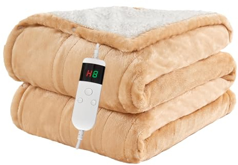 Mysig värmefilt med automatisk avstängning 130 x 180 cm, 10 värmenivåer upp till 8 timmar automatisk avstängning timer överhettningsskydd, maskintvättbart, värmefilt passar för kalla nätter