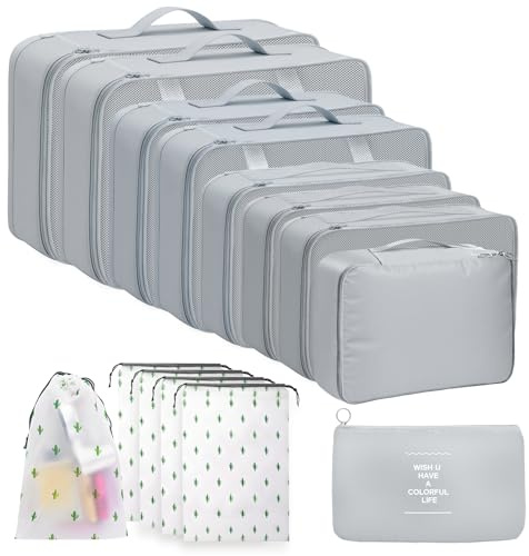 Ouxayapl Resväskorganiseringsset Arrangör-set 14 stycken Packkuber Vattentät Bagagearrangör Packväskor Set Med Kosmetikväska Reseprylar Polyester GRÅ