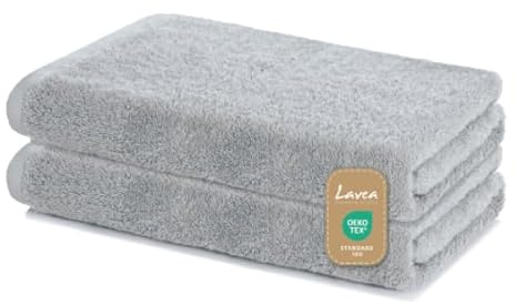 Lavea® Set 2 Teli Doccia 60x120 cm - Asciugamani Bagno morbidi e assorbenti - 100% cotone, Oeko-TEX 100 - con Asola - Lavabili a 60°C - per Hotel, Ospiti, Spa, Casa - Argento