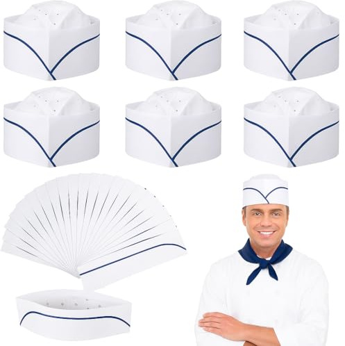 100 Calots en Papier Jetables Ajustables - Style Bateau Blanc avec Franges Bleues 28 cm | Charlotte Cuisine Hygiène Restauration Collective | García de Pou