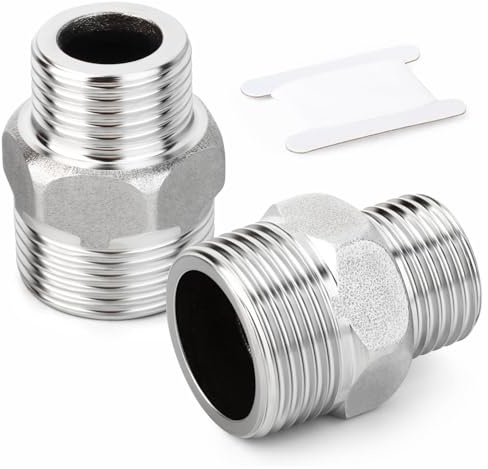 QZKJQDD 2 Pcs 3/4 Male to 1/2 Male BSP Thread Stainless Steel Hex Bushing Reducing Connector, 3/4” to 1/2” Adapter, for Water, Gas, Pipe Connecting Conversion with Sealing Rings with Tape