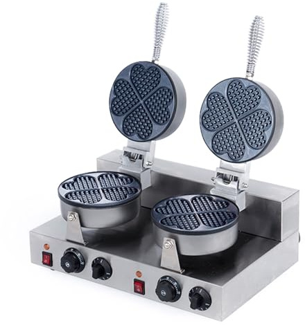 LHTSNA Commercial Double-headed Heart Shaped Waffle Maker, Heart Shaped Waffle Maker,122-572℉/ 50-300℃ Temp Range,Stainless Steel Waffle Iron Machine for Restaurant Bakeries Snack Bar