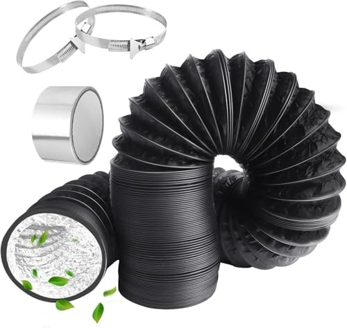 Frogetu 80mm Noir Tuyau d'évacuation 3m Tube Flexible d'Air Gaine Ventilation en Aluminium avec 2 Colliers de Serrage et 1 Ruban Adhésif Aluminium 2m pour Sèche-Linge Ventilateur Extracteur