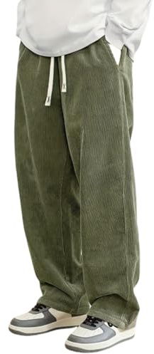 LCpddajlspig Pantaloni Giapponesi Uomo Pantaloni Velluto Uomo con Tasche Pantalone Velluto A Coste Baggy Larghi Elasticizzati Eleganti Casual Pantalone Gamba Larga L