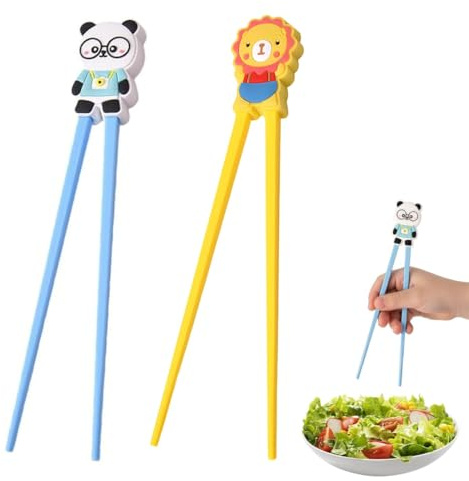 CFEWV 2 Paar Essstäbchen Kinder, Essstäbchen Hilfe Als Halterung Für Anfänger Stäbchen Zum Essen Panda Lion Design Chopsticks Kinder Stäbchenkopf Abnehmbar Lernset In Niedlichen Design