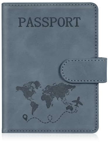AOOTE Funda Pasaporte con Identificador De Maletas,PU Cueros Porta Documentos Cover Viaje con Bloqueo RFID,Viajes Accesorios Unisex para Pasaportes Tarjetas Crédito Funda Tarjeta Identific
