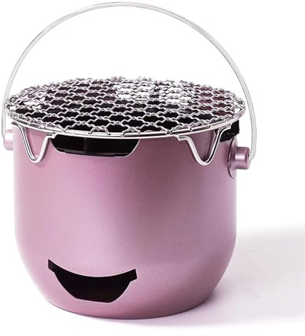 CAKEEYUM Bärbar kolgrill, liten minigrill med handtag för utomhusmatlagning, rostfritt stål bord kolspis för camping, picknick, 1-2 personer, lila trädgårdsarbete
