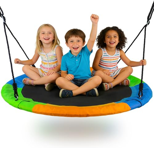 Dripex Balançoire Nid d'Oiseau Rond 120 CM Grande Balançoire à Suspendre Hauteur Réglable de 140 à 180 CM pour Enfants Adulte Jardin Extérieur, Charge 200KG - Coloré