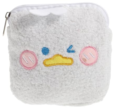 STOBAZA Paquet de Rangement Hygiénique en Peluche Blanche Broderie, Paquet de Toilette Cartoon pour Cosmétiques et Serviettes, Fermeture Éclair Pratique pour Femme