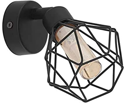 EGLO Wandlampe Zapata 1, 1 flammige Vintage Wandleuchte im Retro Look | Material: Stahl, Farbe: Schwarz, Glas: amber, Fassung: G9