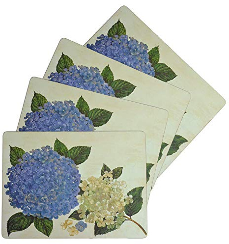 Benson Mills Juego de 4 manteles Individuales de Corcho Grueso para mesas de Cocina y Comedor, manteles fáciles de Limpiar (Juego de 4 rectangulares de 12 x 16 Pulgadas, hortensias Florales)
