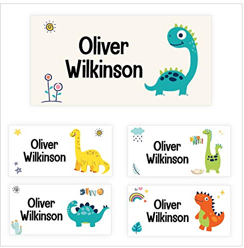 Pack of 45 Dinosaurs Kids Labels (40 x 20 mm) Self Adhesive Waterproof Personalised Name Stickers for Water Bottles School Items Stickers Limited