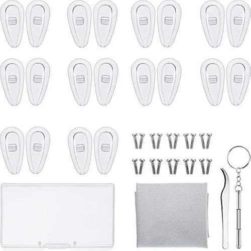 Nasenpads Brillen Reparatur Set,10 Paar Brillen-Nasenpads, Luftkammer Nasenpads Silikon Schraubbrillen Nasenpads, mit Mikroschraubendreher Pinzette und Reinigungstuch
