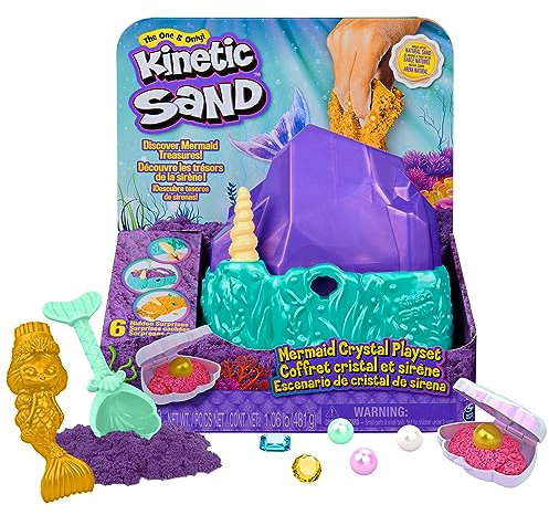 Kinetic Sand, Mermaid Crystal Playset, 481g of Play Sand, Gold Shimmer Sand, Storage and Tools, Sensory Toys for Kids Aged 3 and up