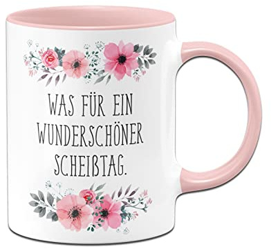 Tassenbrennerei Original Tasse mit Spruch Was für ein wunderschöner S-Tag - Blümchen Kaffeetasse lustig blumig - Bürotasse (Rosa)