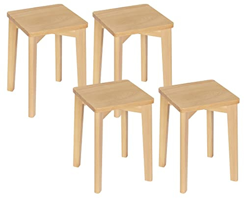 WOLTU Taburete de Madera Maciza, Silla Tocador Cuadrado Resistente, Taburete Bajo para Cocina, Comedor, Dormitorio, Pasillo, Color Natural, 31x31x44,5 cm, BH344ei-4