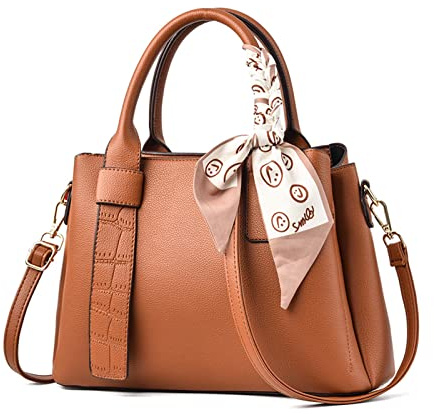 NICOLE & DORIS Damhandväska moderna axelväskor PU-läder väska med handtag elegant kvinnor axelväska axelväska axelväska handväska shoppingväska väska med sidenduk, BRUN, Large