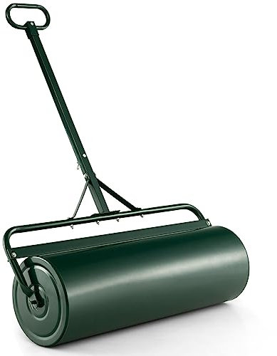 TANGZON 63L/113L Garden Lawn Roller, Water Sand Filled Outdoor Grass Roller with Removable Drain Plug & Scraper Bar, Heavy Duty Metal Lawn Push Rolling Tool, 30/40CM Diameter (99 x 30 x 137cm, Green)