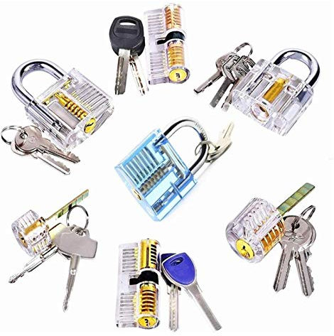 Juego De GanzúAs,Candado Transparente, 7pcs Cerradura de la práctica de recogida transparente con llaves, cerraduras de entrenamiento de cerrajería Varios cerraduras Cerrajero Suministro