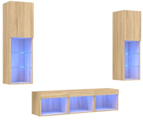 vidaXL Unités Murales TV avec LED 5 pcs, Armoires de Télévision Suspendues, Meubles Télé de Salon, Moderne, Chêne Sonoma Bois d'Ingénierie