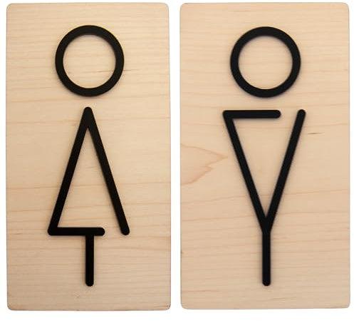 Smile BB- Cartel Baños/ASEOS/WC Señalización Hombre y Mujer en Madera con Símbolos en Metacrilato Negro Mate - Instalación Fácil con Cinta Adhesiva