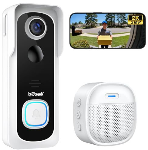 ieGeek Doorbell Camera Wireless No Subscription - Wireless Video Doorbell with Chime, Doorbell with Camera 1080P FHD, Voice Changer, 2-Way Audio, PIR Motion Detection, 2.4Ghz WiFi, Works with Alexa