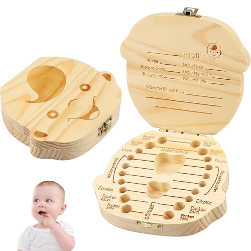 BABYZOCO Caja de Dientes niños, Caja para Dientes de Leche, Caja de Madera Guardar Dientes, Guardadientes, Caja dientes infantil, Estuche dientes, 12 cm x 2.8 cm altura, Madera, Incluye pinza y bote