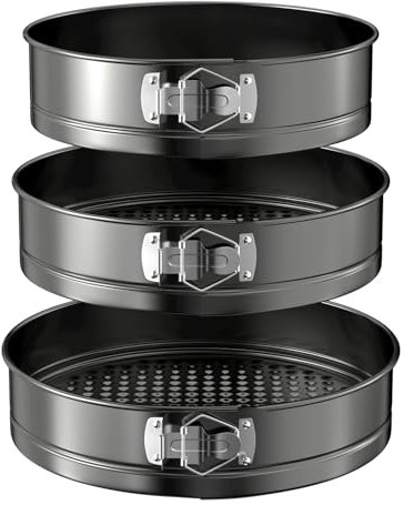 WinGluge 3 Pezzi Tortiera Apribile, 24/26/28cm Teglia da Forno Rotonda, Teglia per Torte, Rivestimento Antiaderente Teglie per Dolci con Fondo Rimovibile, Cake Pan Set, per Torte, Quiche