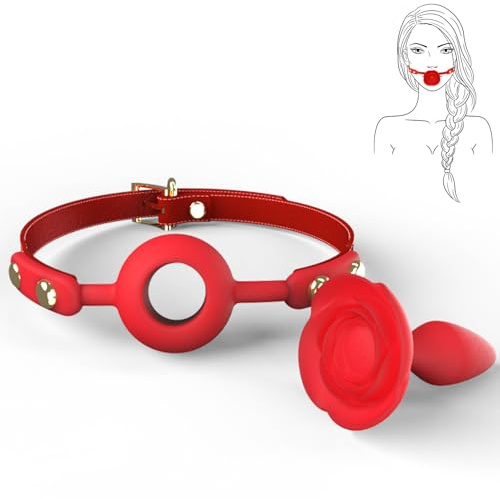 Silicone Rose Mouth Ball Gag- Doltish Breathable Sex Gag with Removable Anal Plug Bondage Restraints BDSM Adult Toys for Men Women and Couple