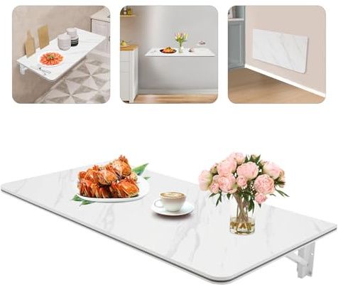 Esyogen Wandklapptisch Schreibtisch Tischplatte 80 x 40 cm Klappbarer Wandschreibtisch Klapptisch Wandmontierter Esstisch Bürotisch Schreibtisch, Max.Tragfähigkeit 30kg (Weiß)