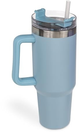 TIENDA EURASIA – Taza Térmica XXL | 1200 ml | Asa de Transporte | Termo Cafe | Cierre a Presión | Acero Inoxidable Interior de PP | Tapa Giratoria | 10.8x30.8 cm | Taza Termo Cafe para Llevar (Azul)