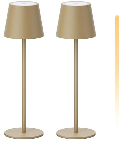 K-Bright 2 Stück LED Dimmbare Akku Tischlampe aus Aluminium Khaki | 3000K/4000K/6000K Drei Farbtemperaturen akku Tischleuchte mit USB-C, IP54 Wasserdichte für Esstisch, Nachttisch und Camping