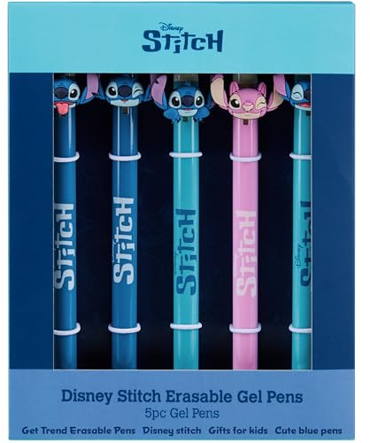 Get Trend Disney Stitch Radierbarer Kugelschreiber 5er Set Angel Blaue Tinte Gel Tintenroller mit Radiergummi Schule Freizeit Geschenke Kinder Teens (Stitch)