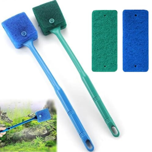 HaploS Cepillo de Esponja para Acuario, 4 Piezas Cepillo de Limpieza para Acuario, Cepillo de Limpieza de Acuario, Limpiador de Esponja de Doble Cara con Mango Antideslizante para Peceras de Vidrio
