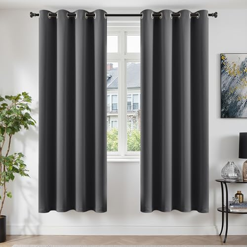 TOPICK Vorhänge Gardinen Verdunklungsvorhänge H220xB140 2er Set Dunkelgrau | Gardinen mit Ösen Wohnzimmer Fensterdekoration Blackout Curtains verdunkelung Vorhänge Blickdicht Schlafzimmer Türvorhang