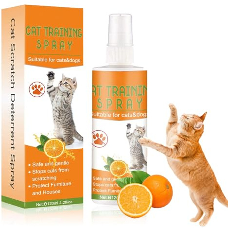 QEEROYO Spray Anti Griffure Chat, Spray D'entraînement Chat, Protecteur de Meubles Contre Les Rayures de Chats pour Chats, Chiens, Intérieur et Extérieur, Canapé, Porte, Tabl 120 ML