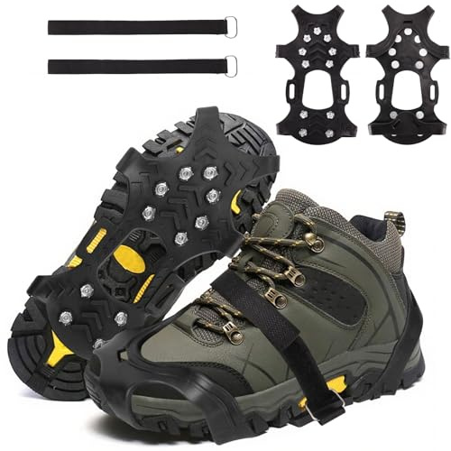 Crampons for Hiking Boots, Ice Grips for Shoes and Boots, Silicone Stainless Steel Ice Grippers/Cleats, Shoe Spikes for Snow, Winter Walking Climbing Fishing (L)