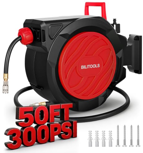 BILITOOLS Retractable Air Hose Reel 1/2 x 50FT Max 300PSI Auto Rewind