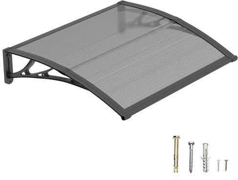 DAWNINGHOMM Auvent de Porte d’Entrée 80 × 100 cm, Marquise en Polycarbonate Transparent, Toit de Protection Résistant Contre la Pluie et Les Rayons UV, Gris pour Maison et Entrée