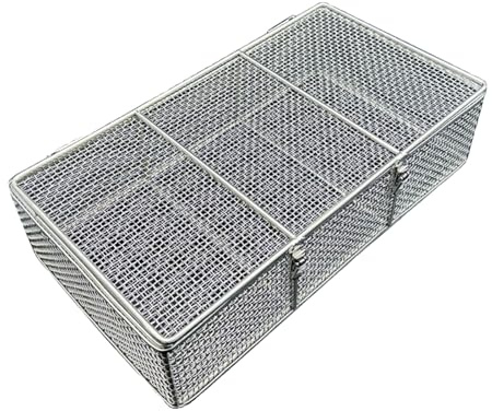 Medicinskt instrument driftkorg med lock, 304 rostfritt stål sterilisering, lämplig för sjukhus, kirurgier, tandinstrument, etc., tandbrickor (39,9 cm x 9,9 cm)
