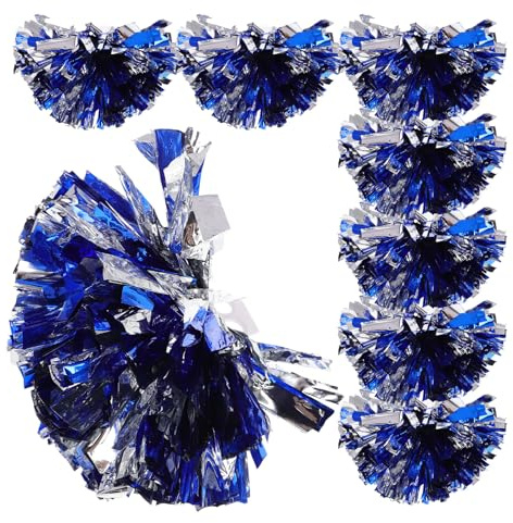 Cabilock Lot de 8 Pompons de Cheerleading Métalliques Bleu et Argenté Poignées Ergonomiques Légers en Plastique Petits Pompons pour Danse Sport et Encouragements Scolaires