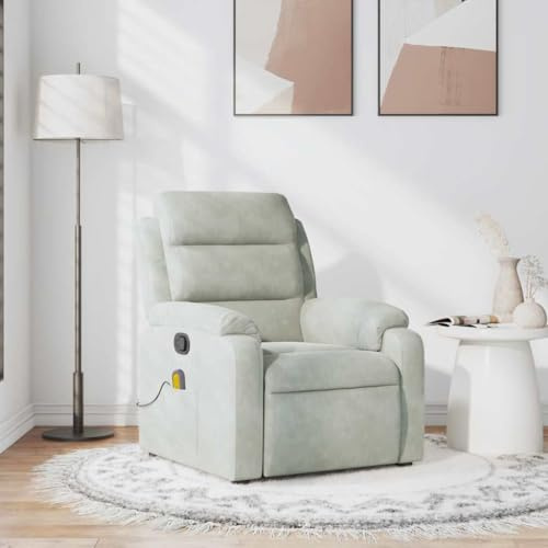 Owoxanthellate Poltrona massaggiante in velluto grigio chiaro, 75 x 92,5 x 100 cm, con vibrazione a 6 punti, 135°, telaio in metallo e legno, 110 kg, poltrona TV, soggiorno/home cinema/camera da letto