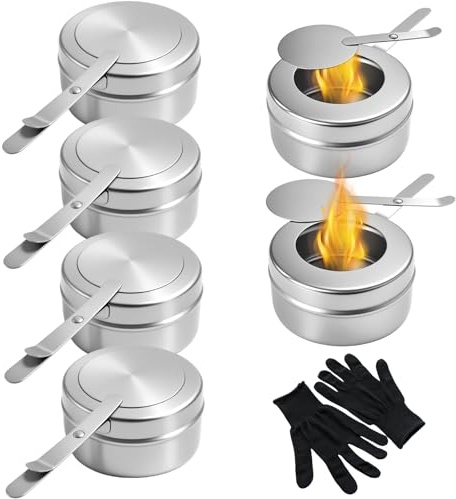 REJOICE 6 Pezzi Contenitore per Pasta Combustibile in Acciaio Inossidabile con Guanti, Bruciatore Fonduta con Coperchio, Contenitore Riscaldante di Sicurezza Scaldavivande, Buffet Calde e Campeggio