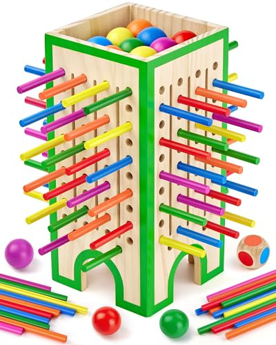 Montessori Toys Wooden Board Games for Kids Age 3+ with Sticks, Balls