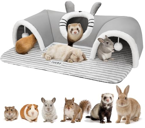 Sbayool 3-Way Rabbit Tunnel Bed, Guinea Pig Tunnel, Gray L Size | 75 x 55 cm L Size, 3-Way Entry, Small Rabbit Bed for Rest, Detachable Washable Tunnel, Non-Slip Base, Guinea Pigs Chinchillas