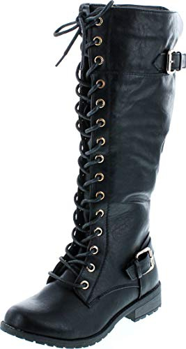 Forever Link Mango 27 Womens Knee High Buckle Riding Boots,Black,8.5