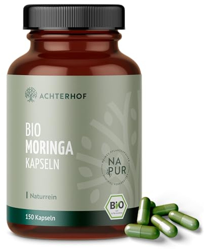Bio Moringa Kapseln (150 Stück) hochdosiert mit je 500mg reinem Moringa-Pulver vom-Achterhof