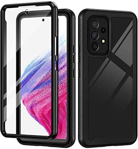 seacosmo for Samsung Galaxy A53 5G Case with Screen Protector, Black/Clear | Full Body Shockproof Protection Armour Cover Slim Fit Bumper Dual Layer Protective Rugged Phone Case for Samsung Galaxy A53