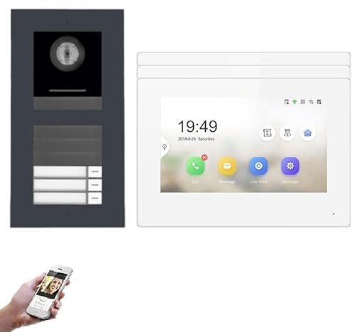 MATHFEL 3 Familienhaus IP Video Türsprechanlage, Unterputz-Türstation IP65, 7 Zoll Monitor, Full HD-Kamera 170°, Türöffner-Funktion, Foto-/Video-Speicher, 3x4,3'' Monitor
